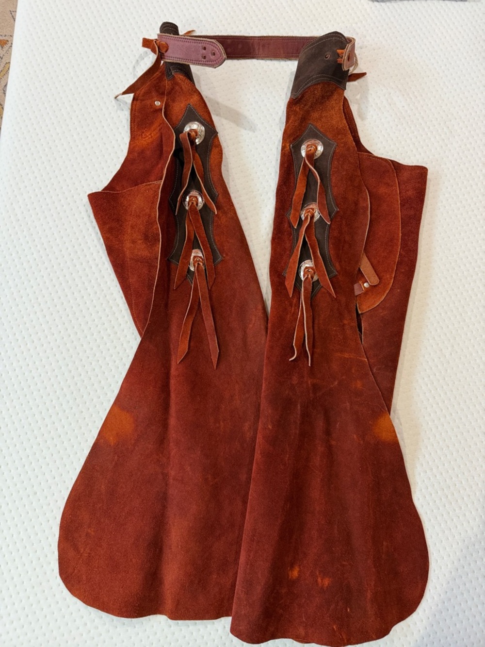 Rust Brown Suede Leather Chaps with Fringe